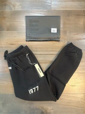 Essentials Black Sweatpants with White 1977 Logo